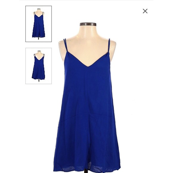 Slip Dress Navy Blue Small Strappy V Neck Adjustable Silky Look Cocktail - Picture 2 of 10
